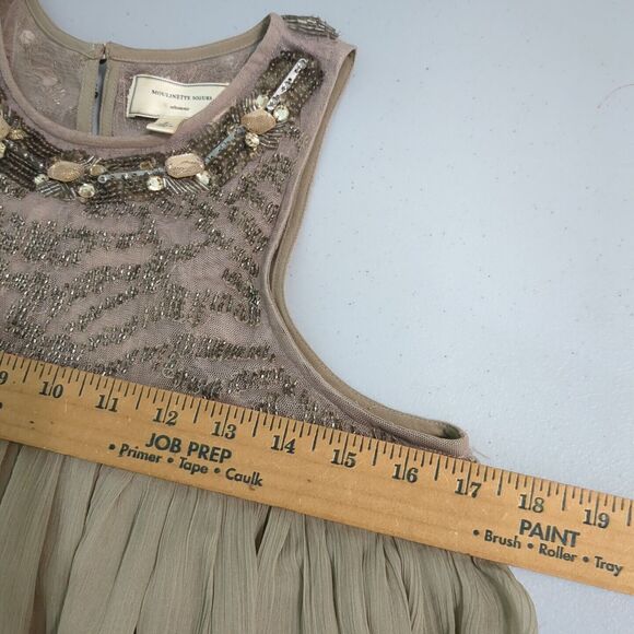 Moulinette Soeurs Anthropologie 6 Taupe Gold Sequin Dress Swing Cocktail EUC - Picture 4 of 6